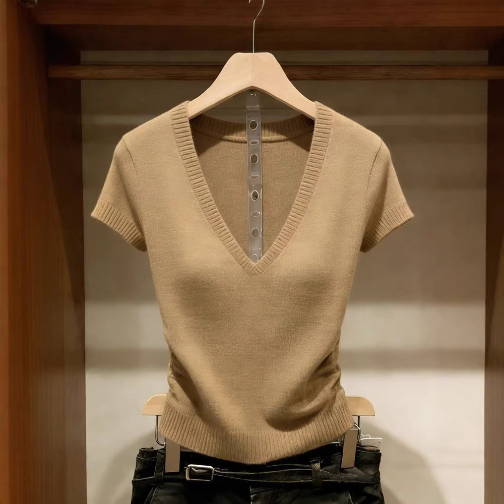 Solid-color Knitted Top For Women Super Stylish Slim-fit