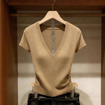 Solid-color Knitted Top For Women Super Stylish Slim-fit