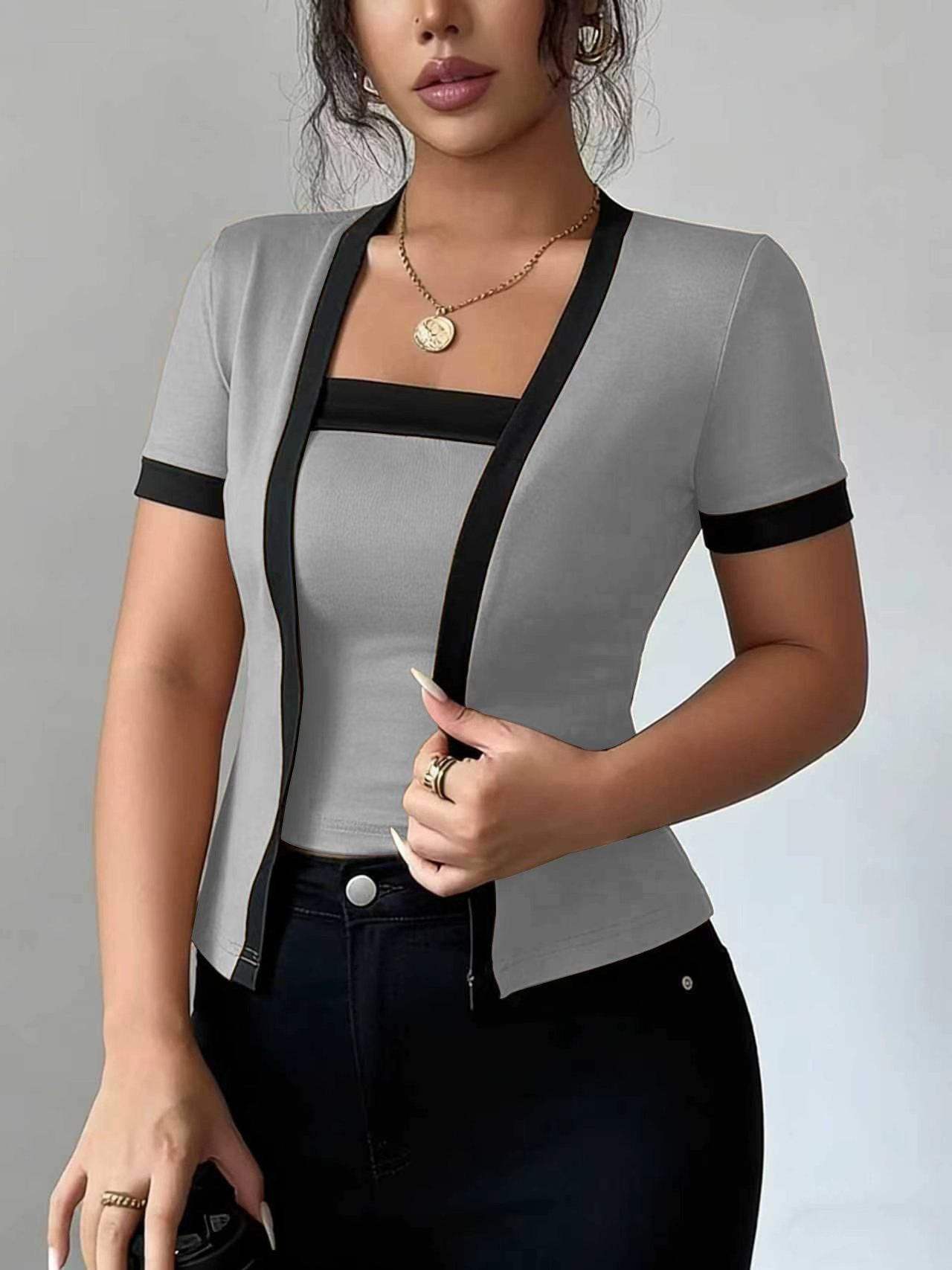 Two-Tone Knit Cardigan Set