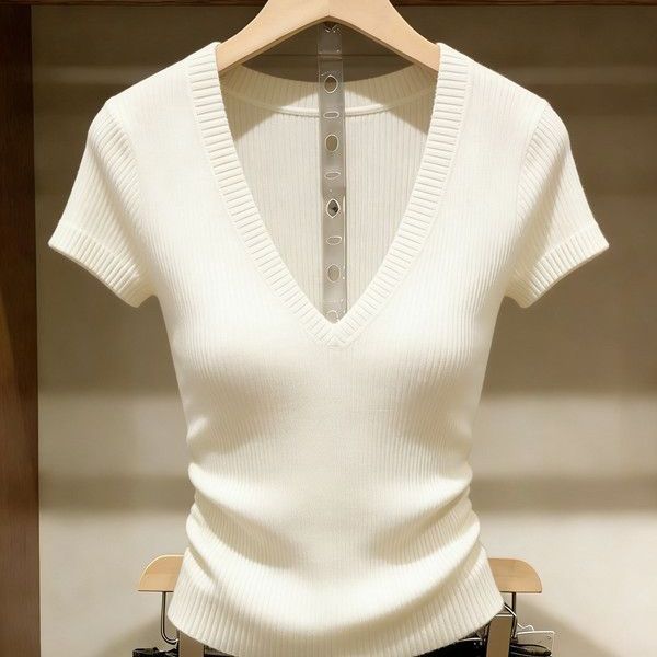 Solid-color Knitted Top For Women Super Stylish Slim-fit