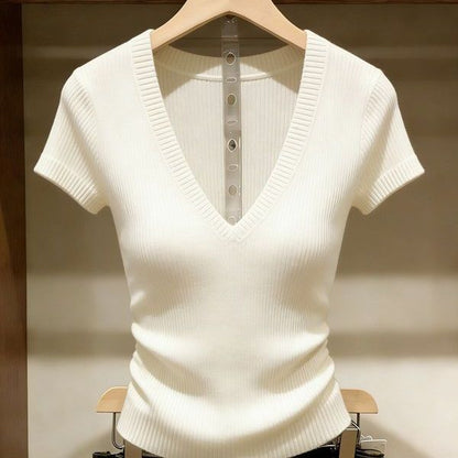 Solid-color Knitted Top For Women Super Stylish Slim-fit