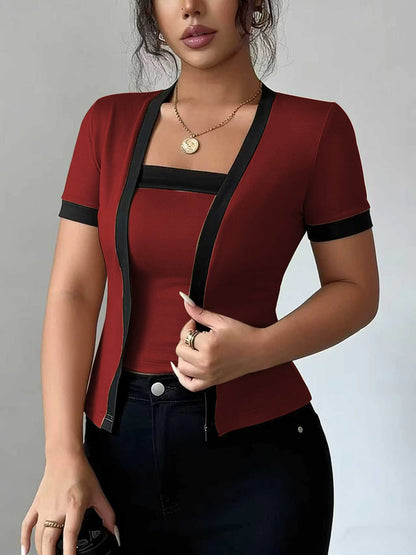 Two-Tone Knit Cardigan Set