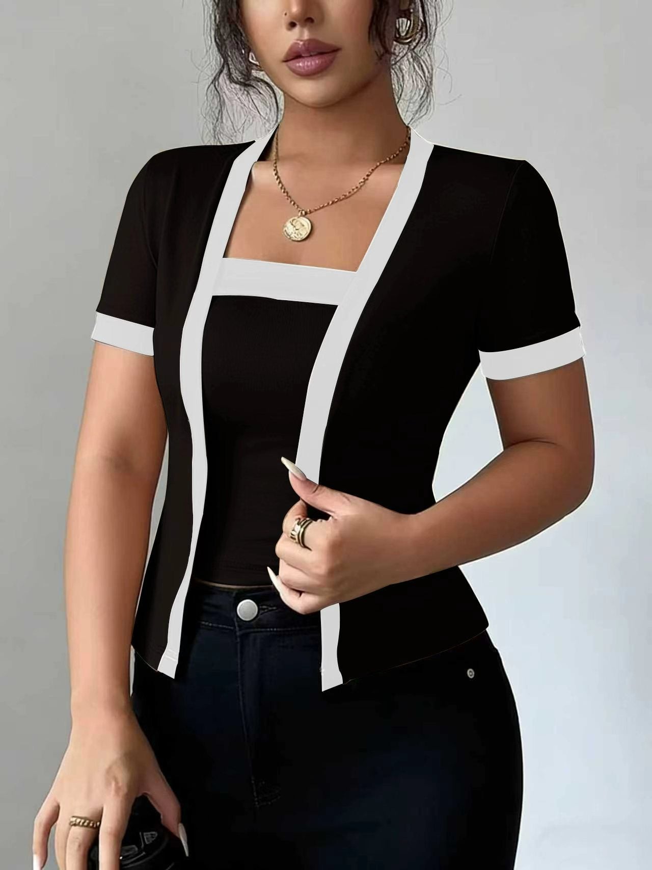 Two-Tone Knit Cardigan Set
