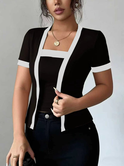 Two-Tone Knit Cardigan Set