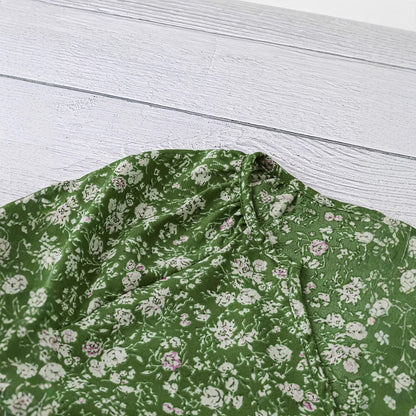 European And American Women's V-neck Short-sleeve Green Floral Casual