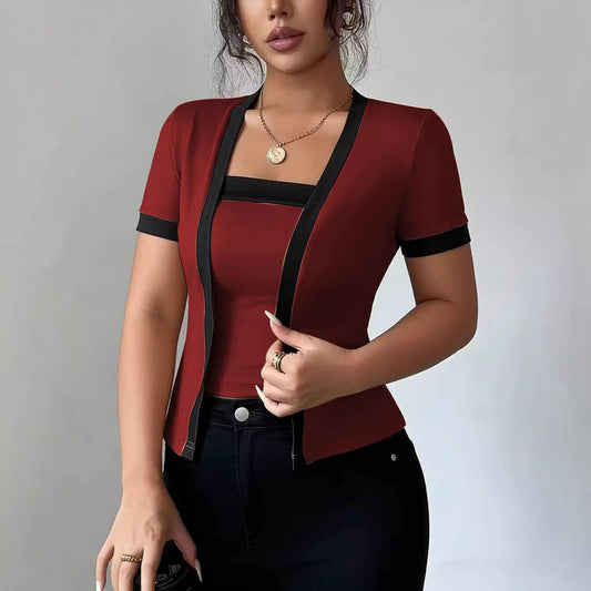 Two-Tone Knit Cardigan Set
