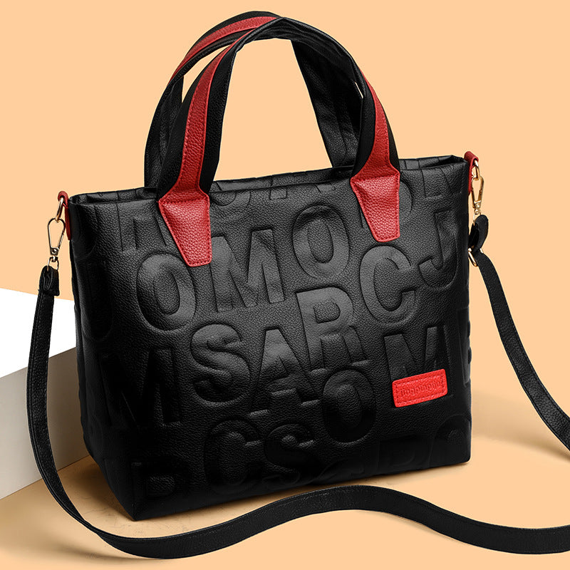 Trendy Tote Handbag Chic Letter Embossing Womens