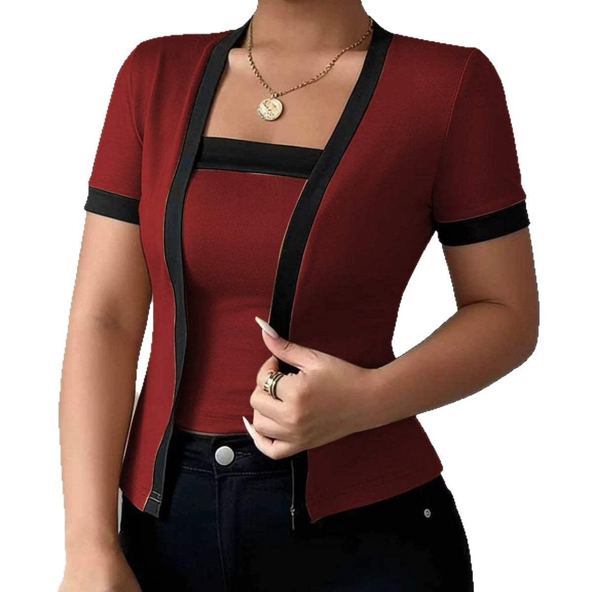 Two-Tone Knit Cardigan Set